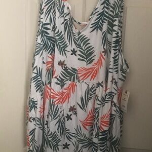 Terra & Sky Tropical Leaf Print Sleeveless Tunic Hi/Low Sleeveless NWT Size 3X
